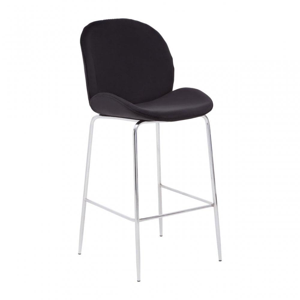 Tamzin Black Velvet Chrome Finish Bar Chair, Black