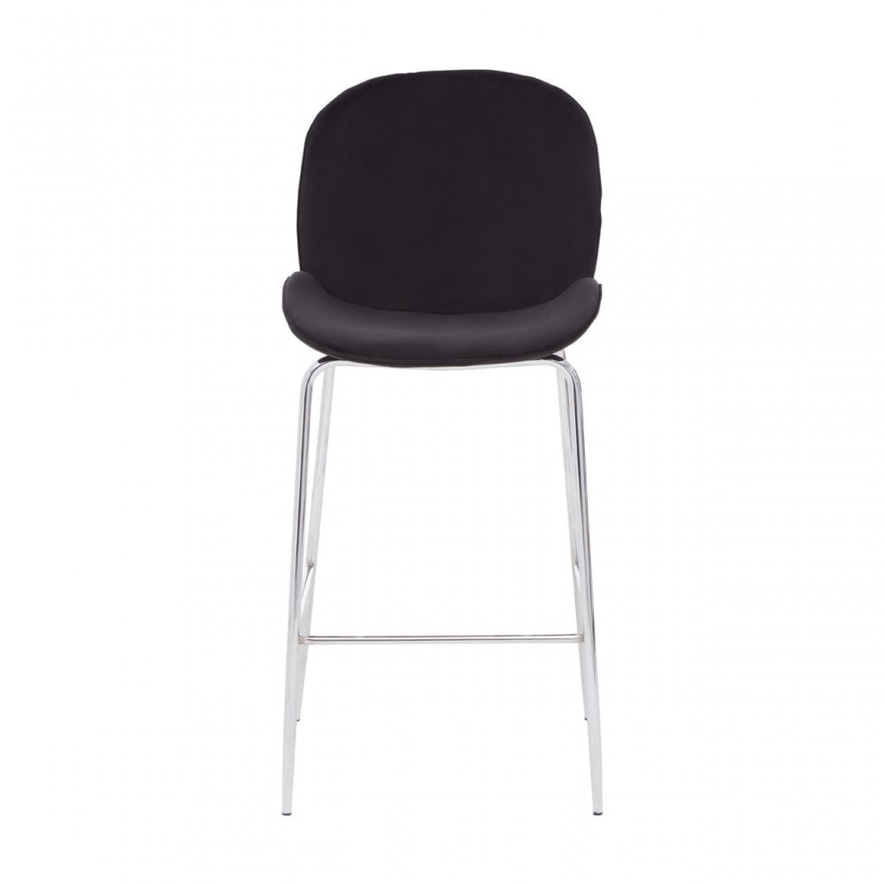 Tamzin Black Velvet Chrome Finish Bar Chair, Black