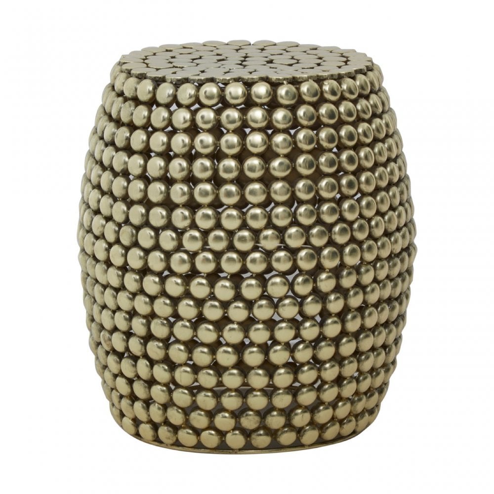 Templar Round Beaded Iron Stool, Gold