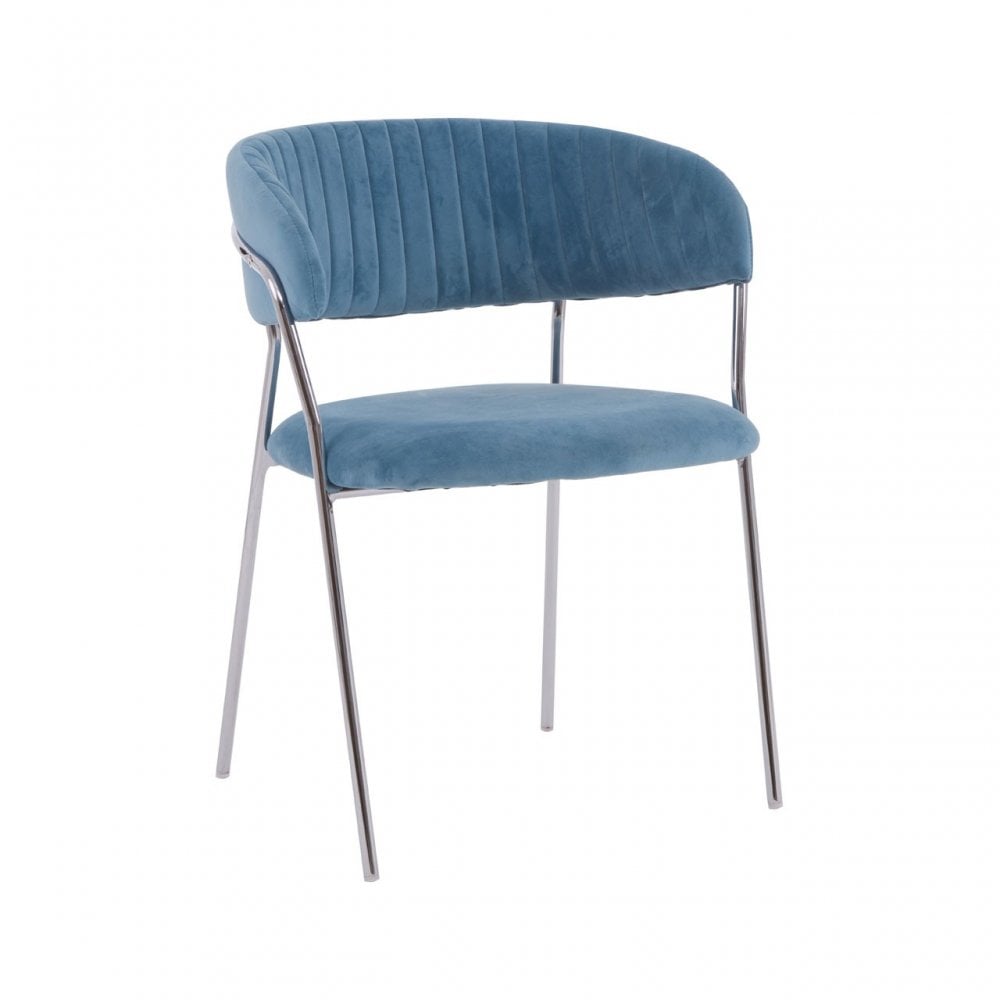 Tamzin Blue Channel Chrome Finish Dining Chair, Blue