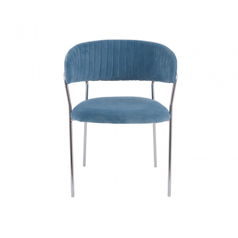 Tamzin Blue Channel Chrome Finish Dining Chair, Blue