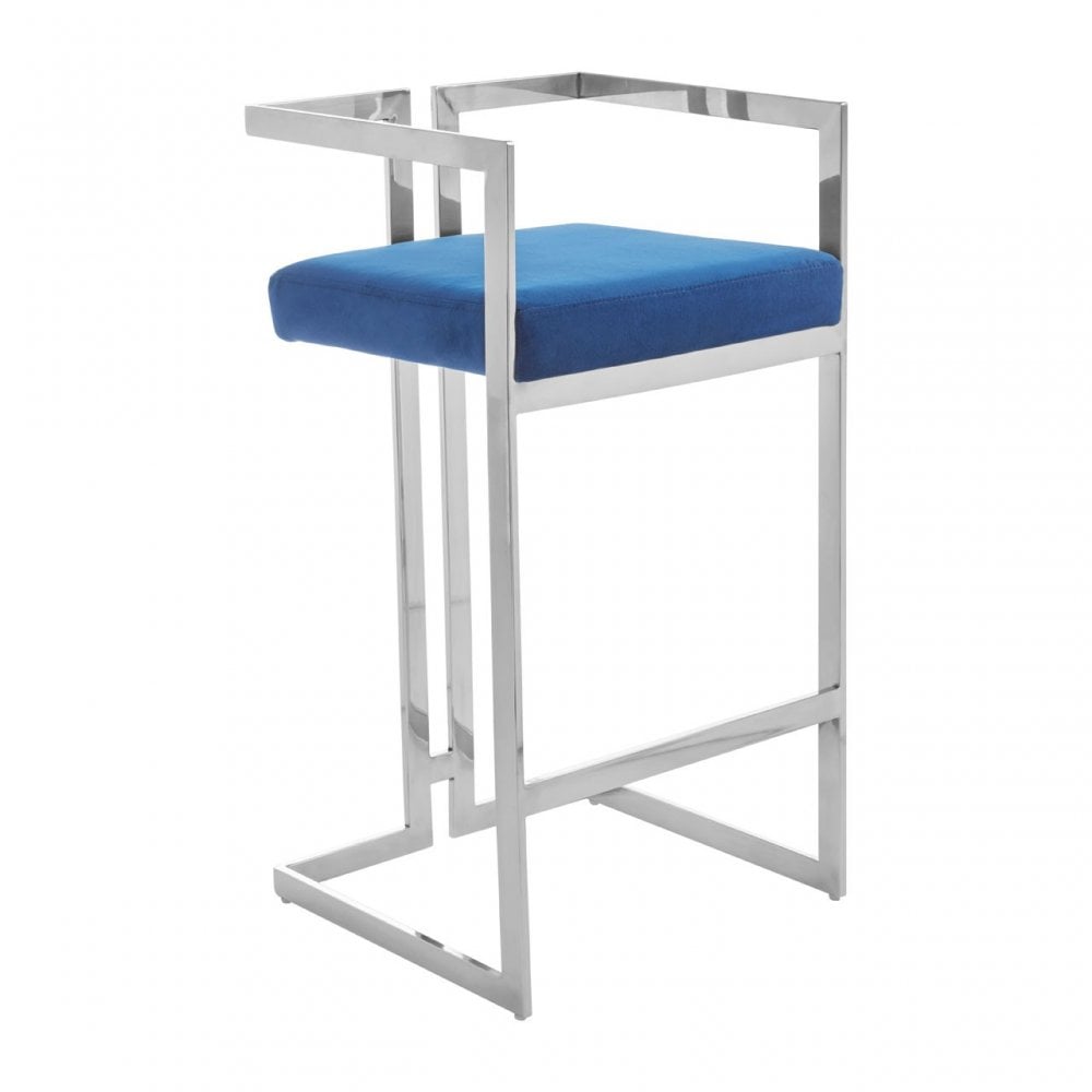 Azalea Blue And Silver Bar Stool, Blue