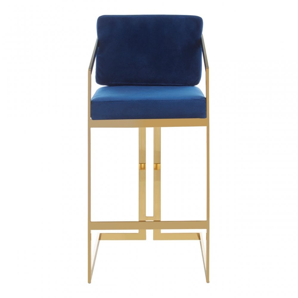 Azalea Blue And Gold Finish Bar Stool, Blue