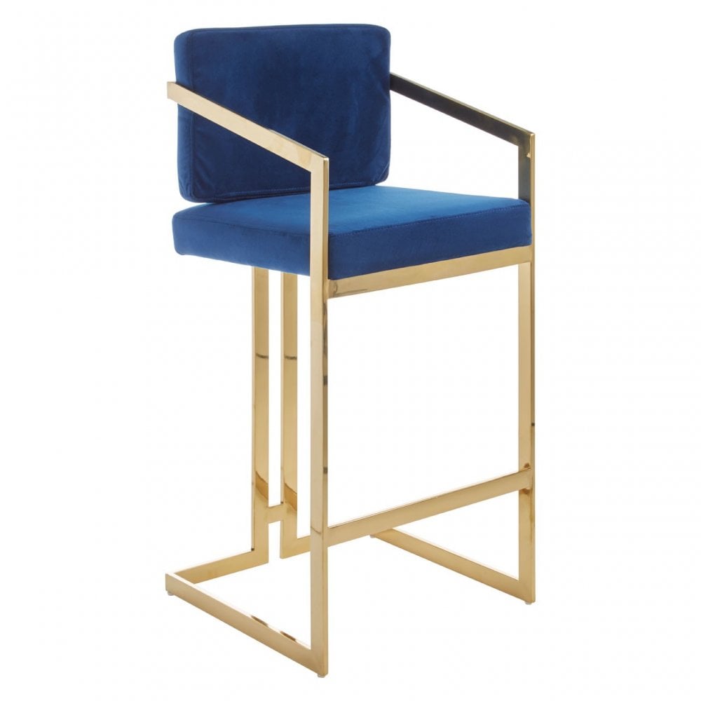 Azalea Blue And Gold Finish Bar Stool, Blue