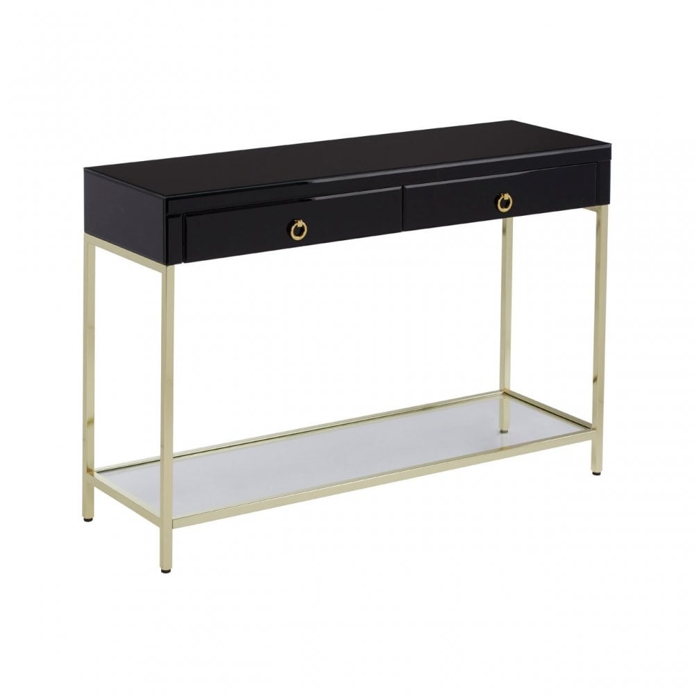 Kensington Townhouse Gold Finish Console Table, Black