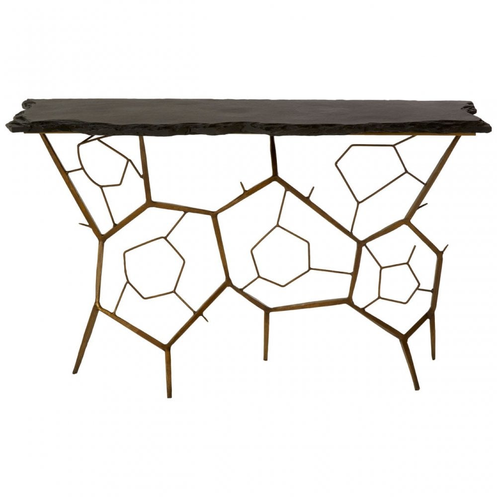 Rany Black Stone Top Console Table, Black