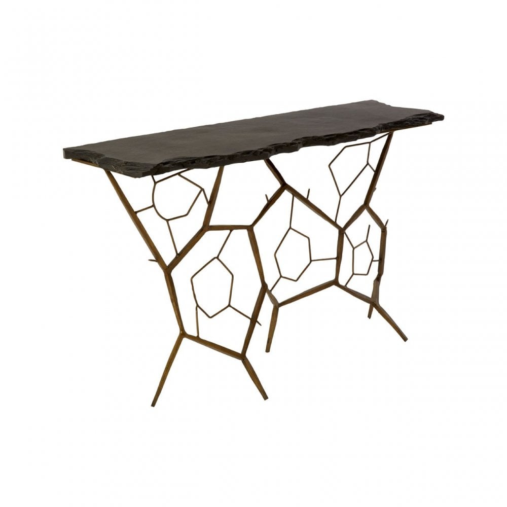 Rany Black Stone Top Console Table, Black