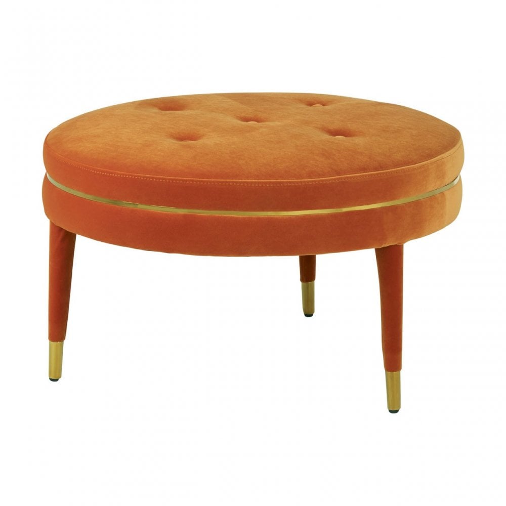 Manhattan Orange Velvet Footstool, Orange