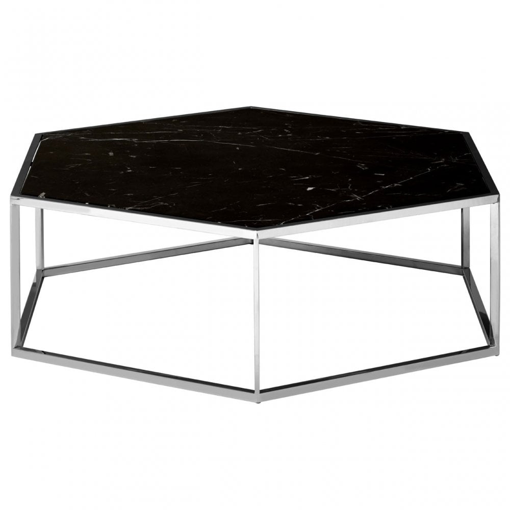 Piermount Silver Frame Hexagon Coffee Table, Black