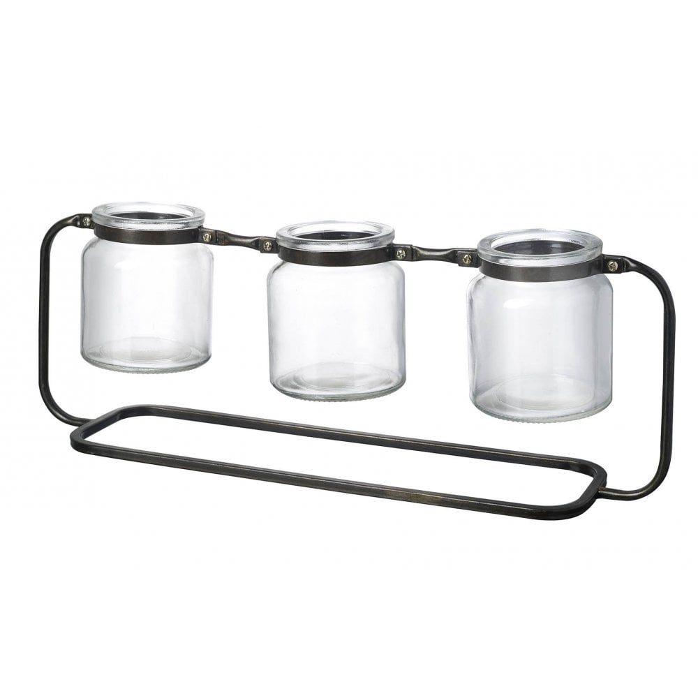 Jars x3 Bud Vase Blk/Clr H180x500mm Gls