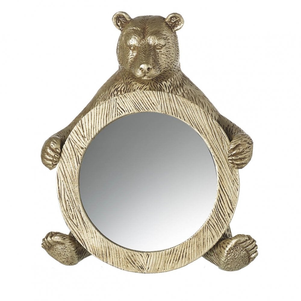 Bear Holding Mirror Gold H200x180mm