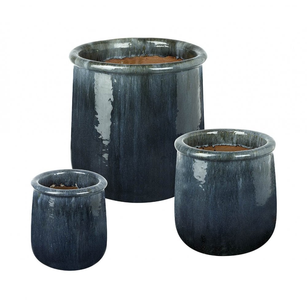 Set of 3 Greyson Ceramic Grey Planters, H370x380mm