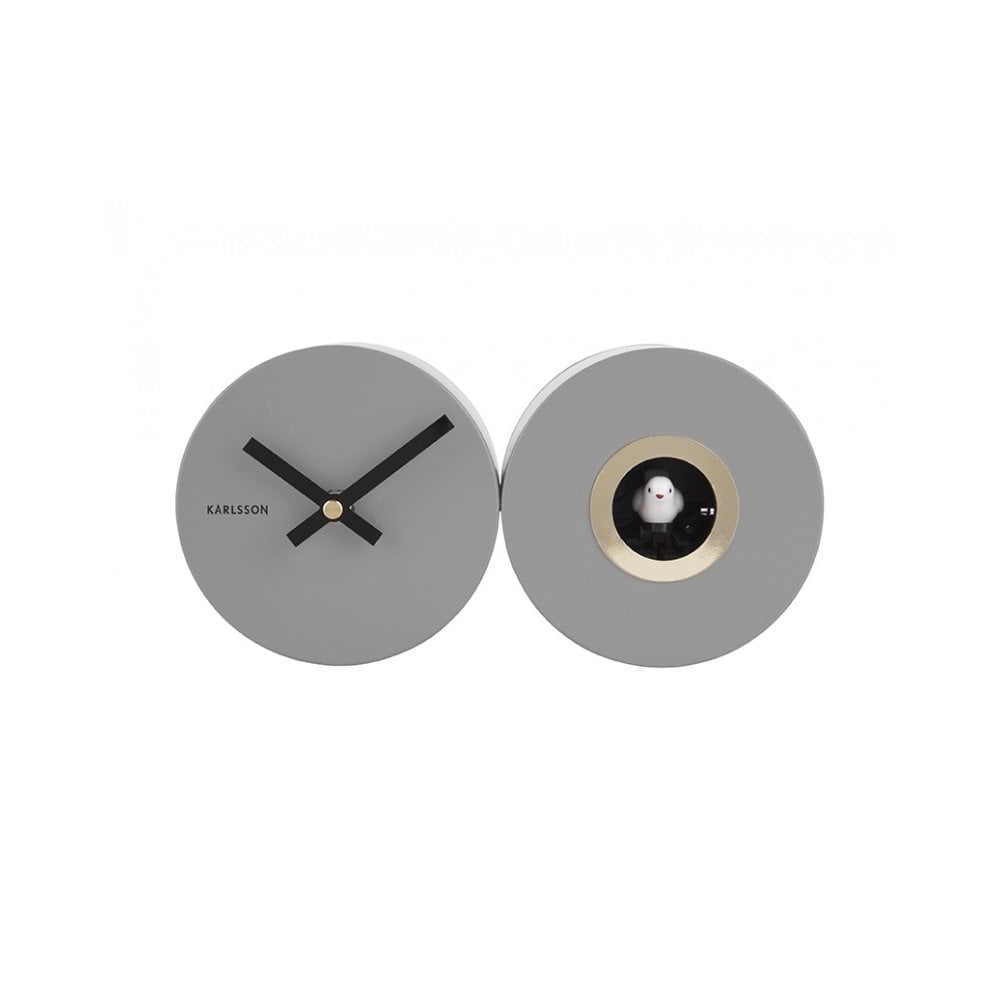 Wall Clock Duo Cuckoo, Mouse grey, Grey