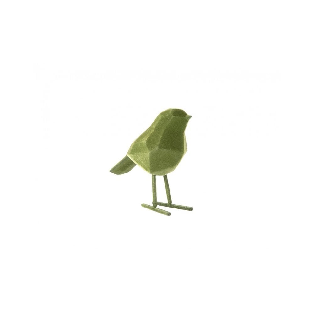 Statue Bird Flocked Small, Dark green, Green