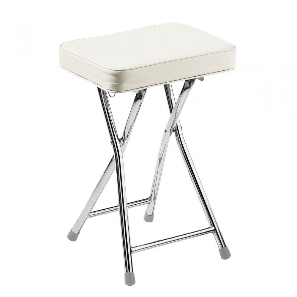 Folding Stool With Padded Cream Seat