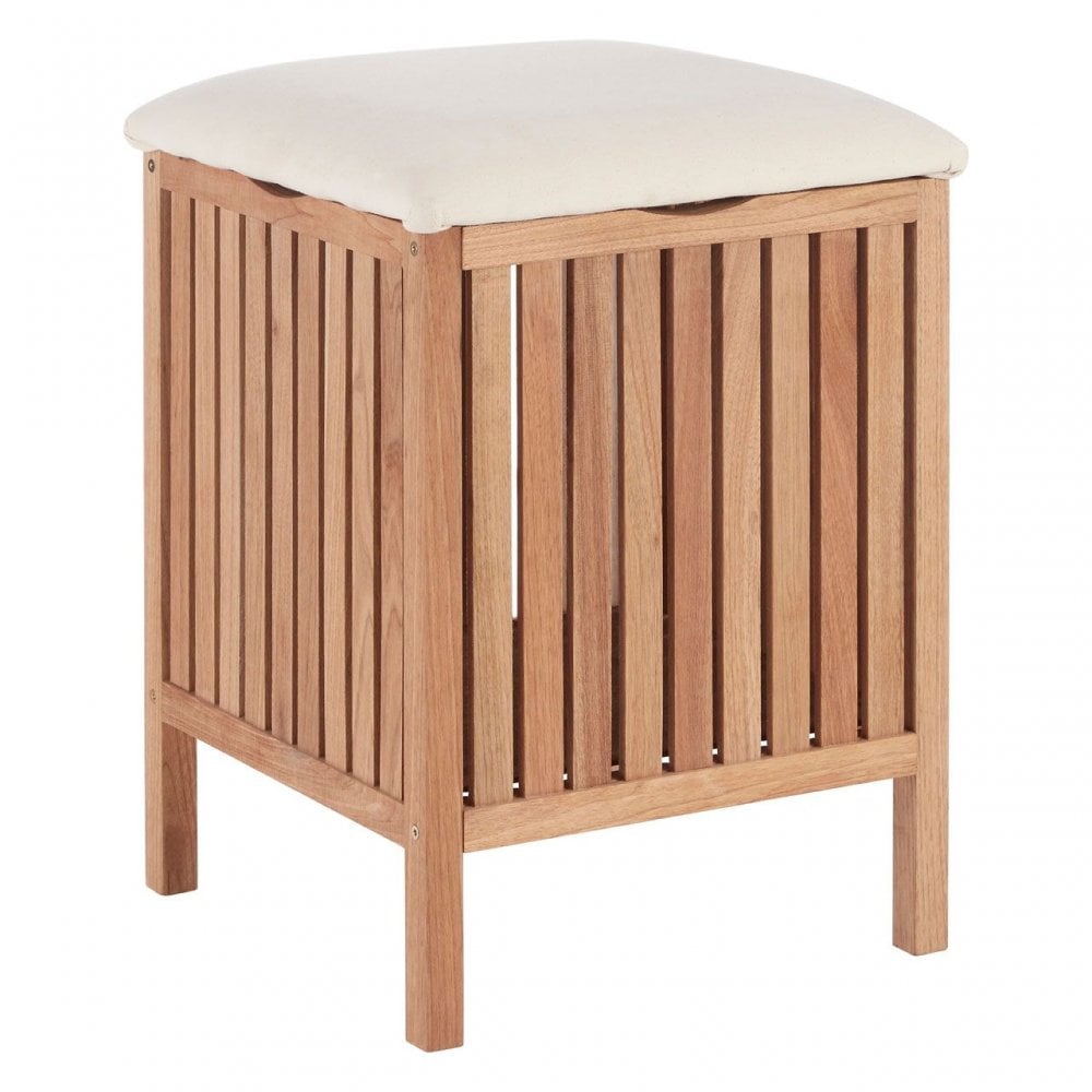 Walnut Wood Storage Stool With Seat Pad