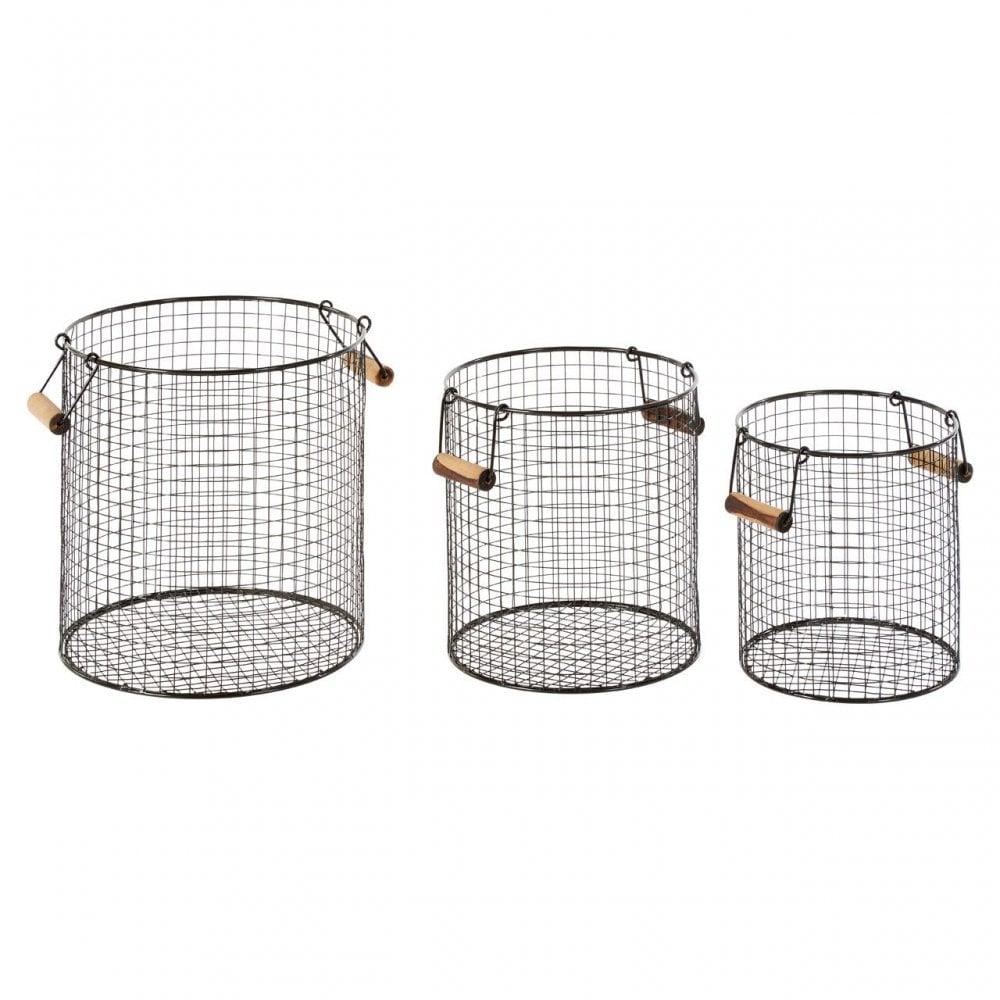 Black Wire Storage Baskets – Set Of 3