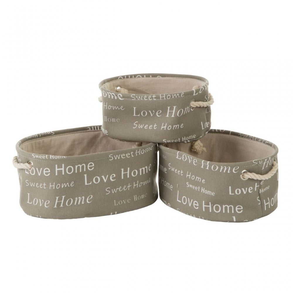 English Words Oval Storage Hampers - Set Of 3