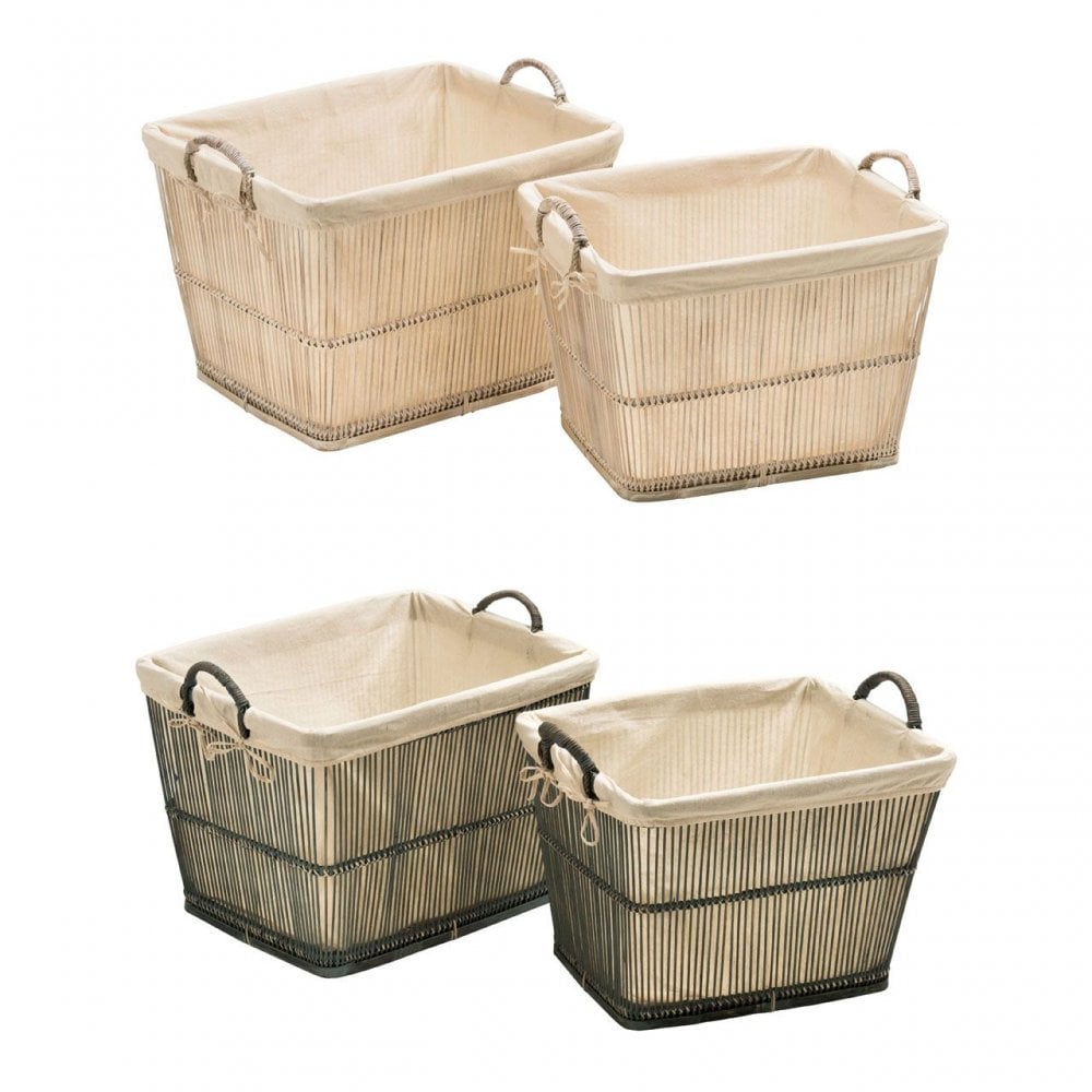 Rustic Grey Washed Storage Baskets - Set Of 2