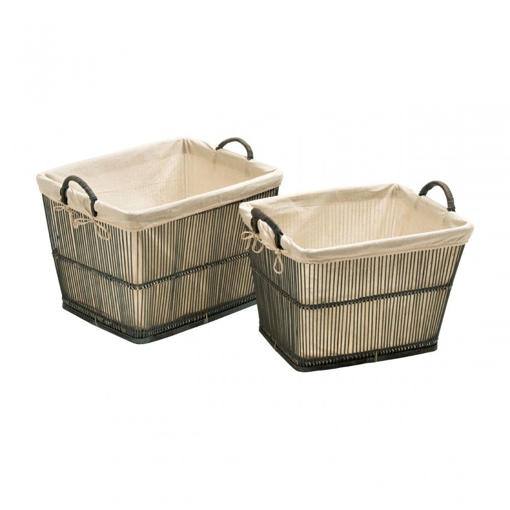 Rustic Grey Washed Storage Baskets - Set Of 2