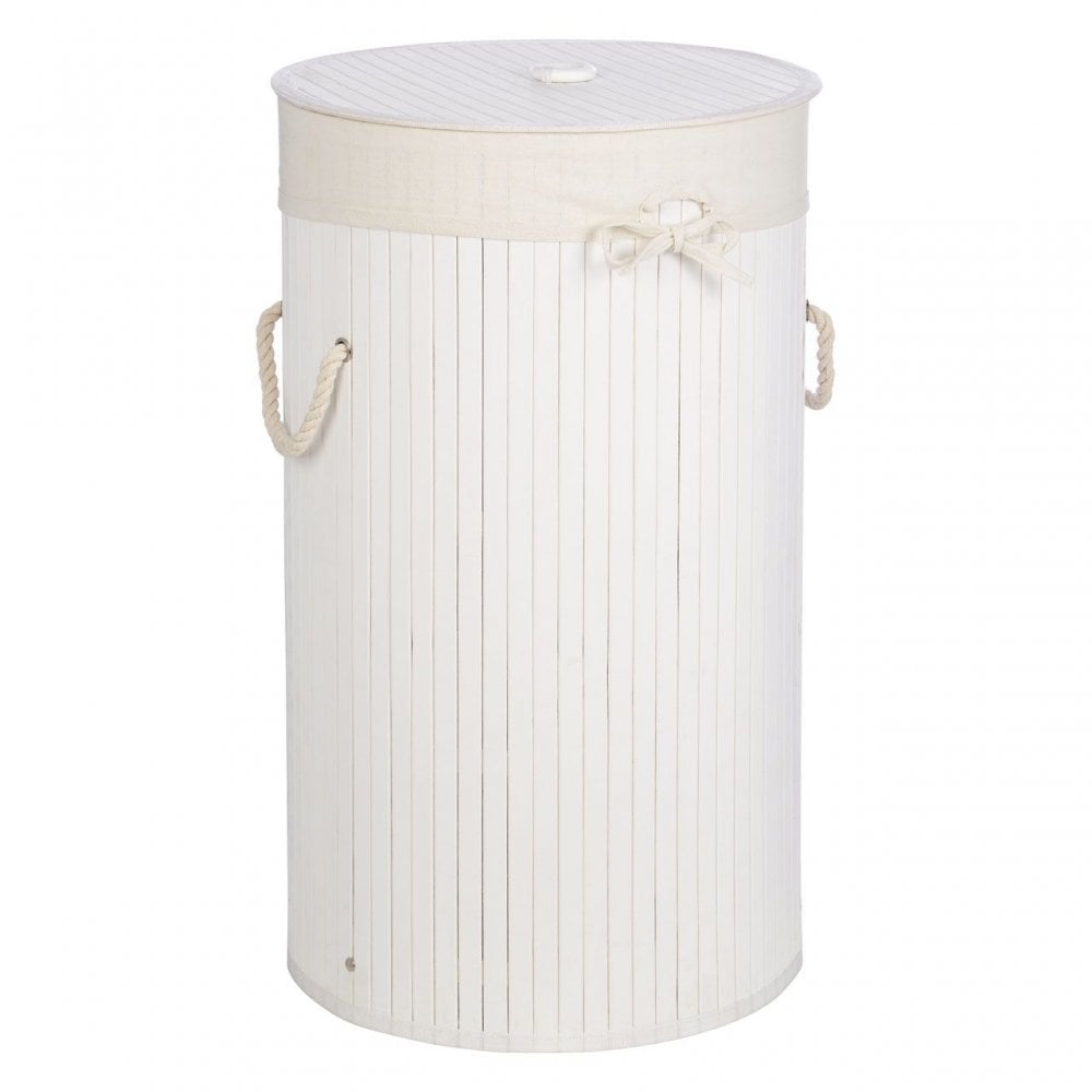 Kankyo Round White Bamboo Laundry Hamper