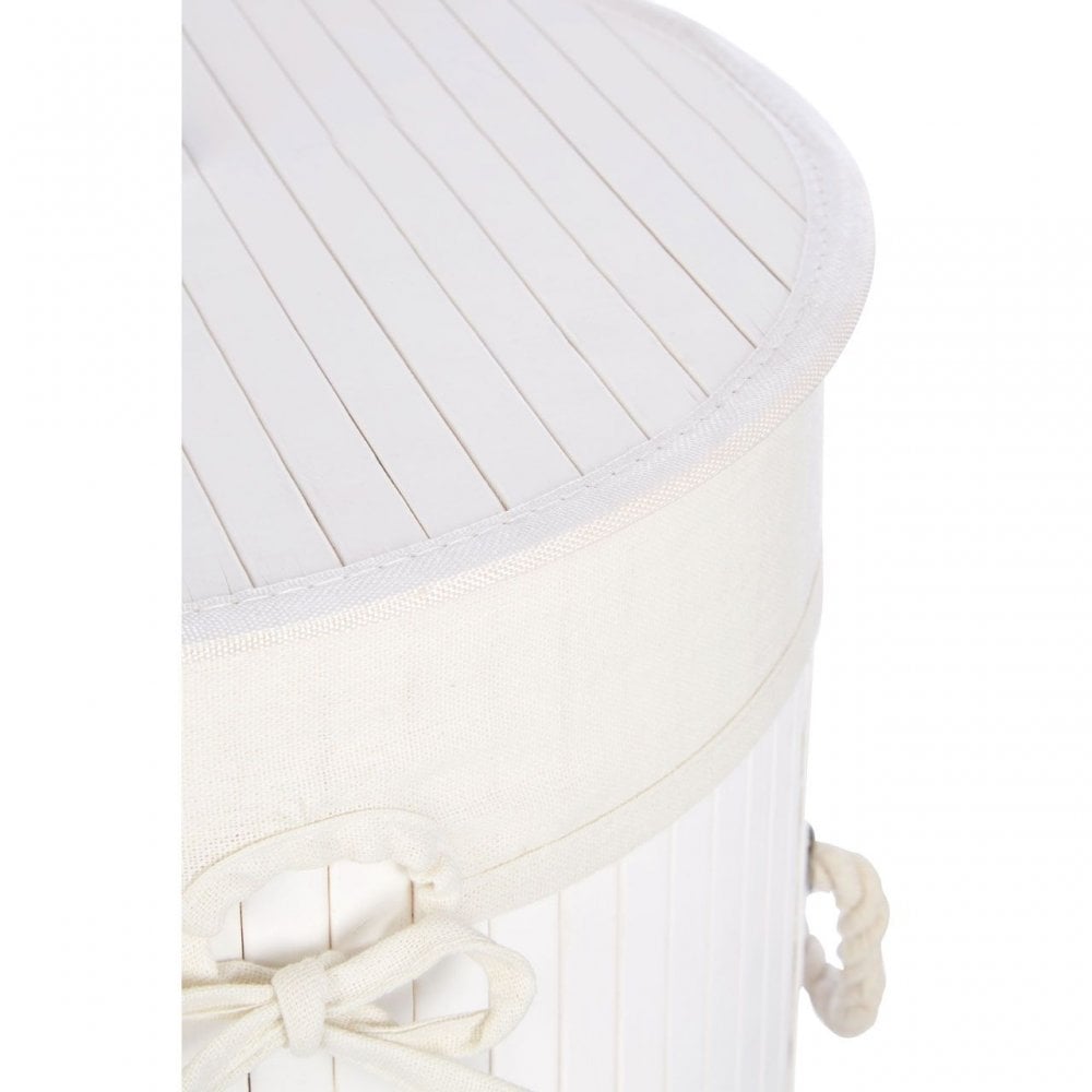 Kankyo Round White Bamboo Laundry Hamper