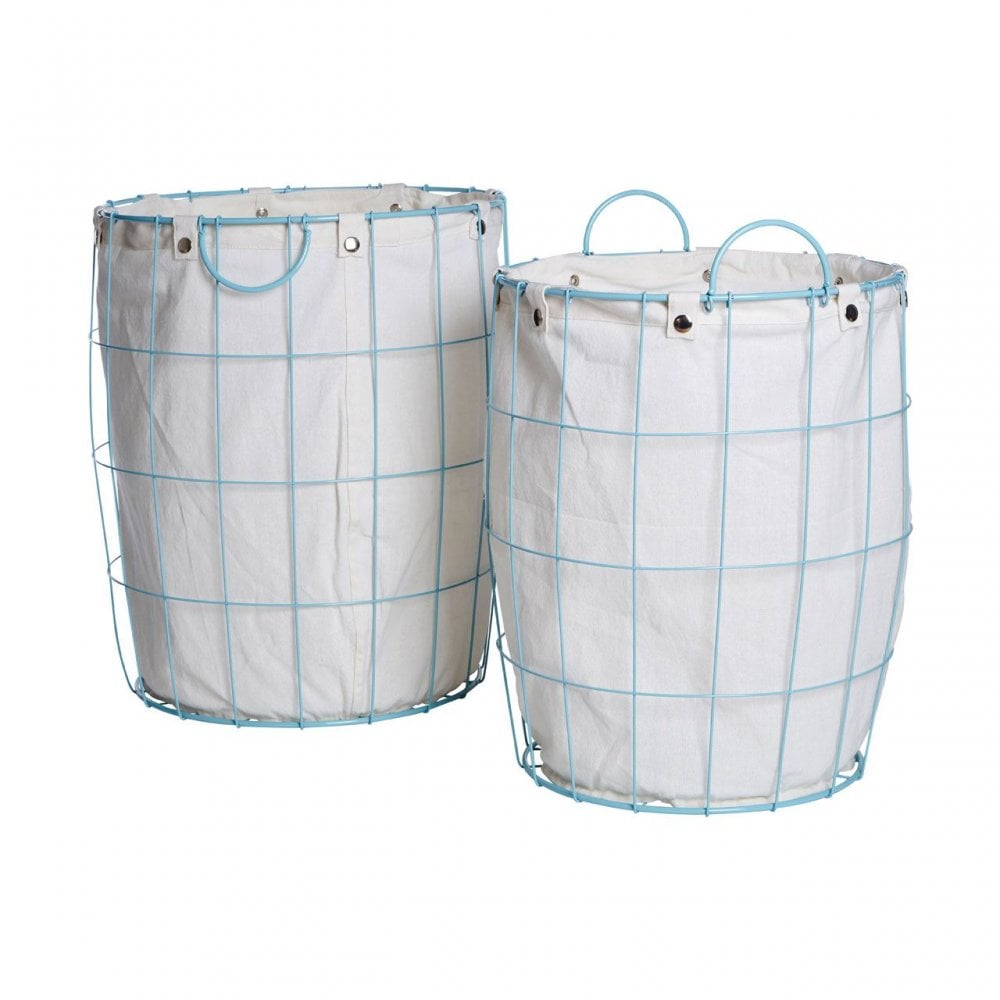 Round Blue Wire Laundry Baskets - Set Of 2