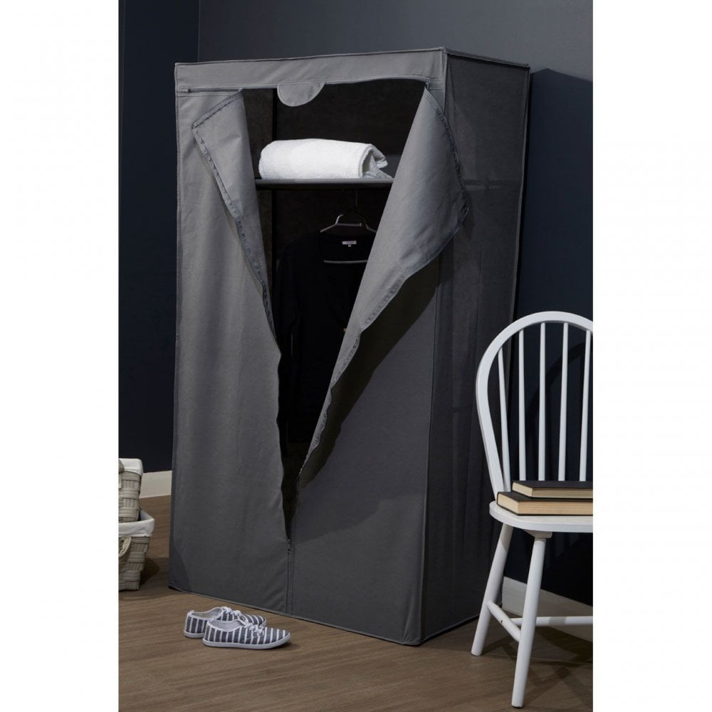 Grey And White Fabric Wardrobe With Shelf