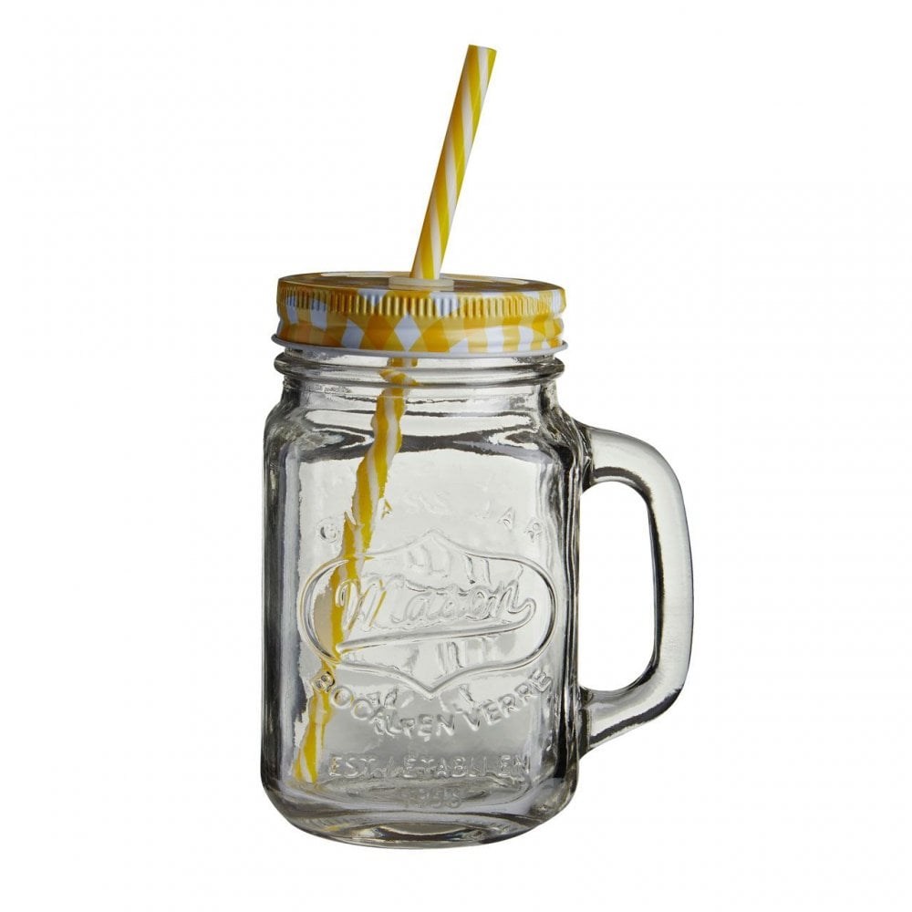 Embossed Mason Jar Mug With Yellow Lid