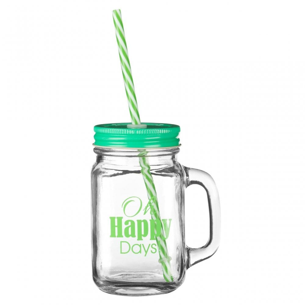 Square Happy Days Jar Mug - 450Ml Glass