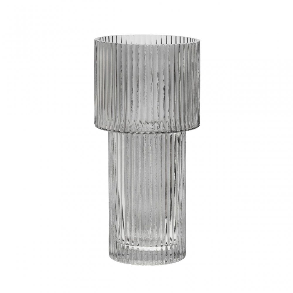 Esma Large Ribbed Grey Glass Vase