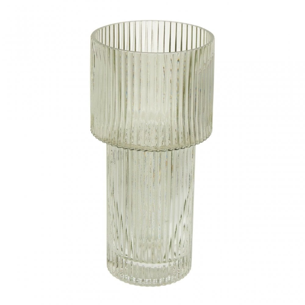 Esma Large Ribbed Grey Glass Vase