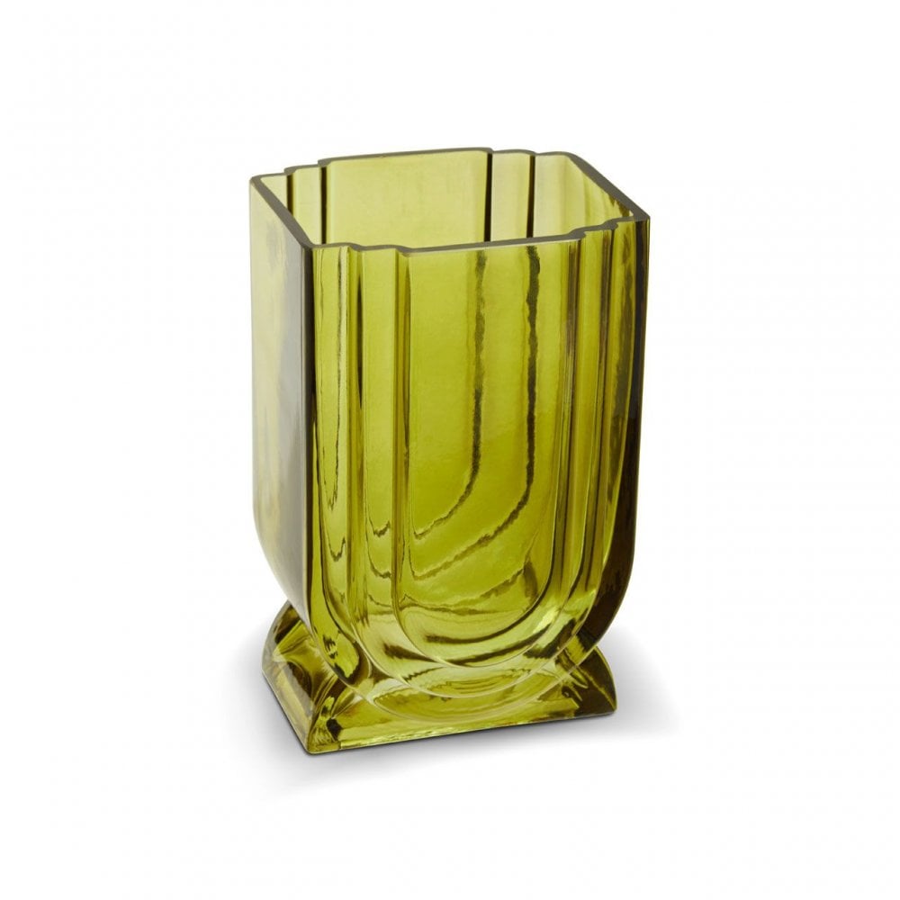 Edan Small Olive Green Glass Vase