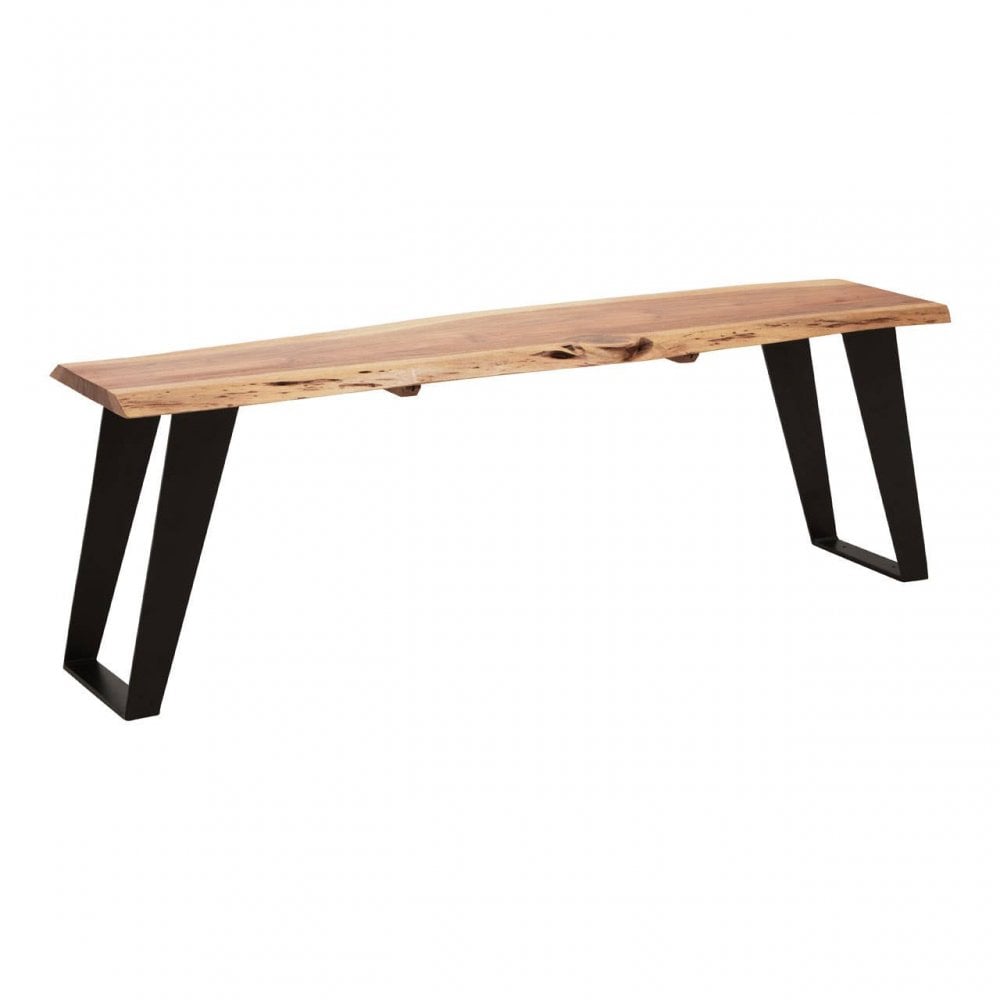 Surax Acacia Wood And Looped Iron Base Bench