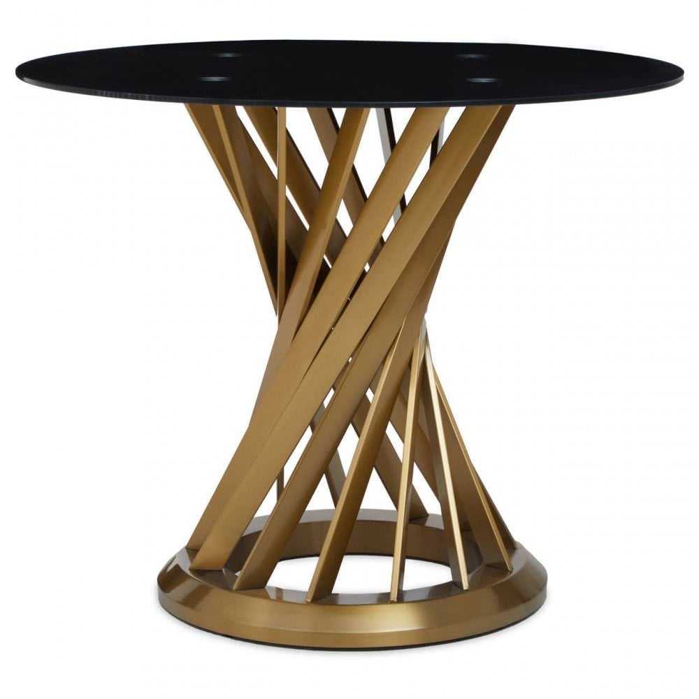 Anzio Black Glass And Gold Hourglass Base Dining Table