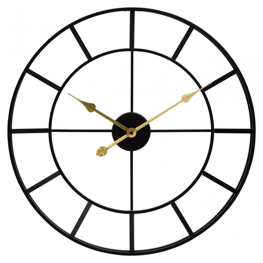 Kent Large Black Frame And Gold Detail Wall Clock