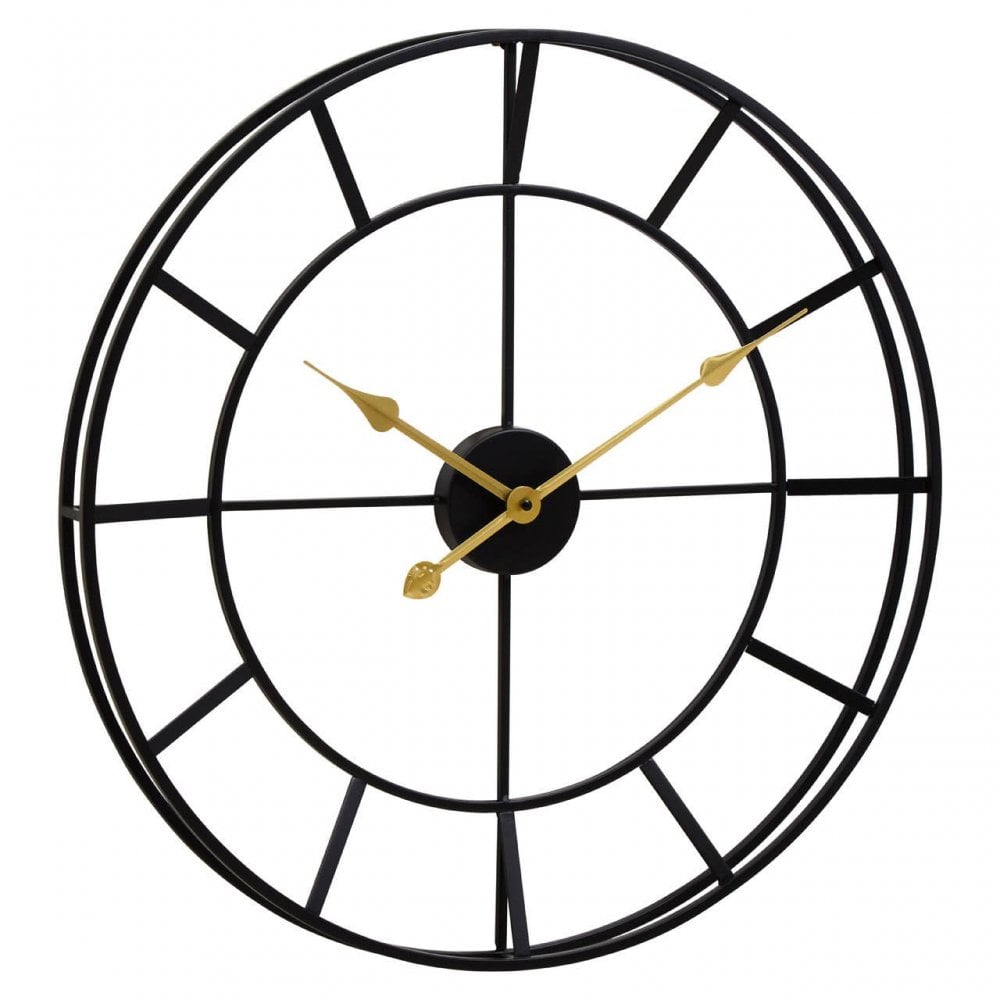 Kent Large Black Frame And Gold Detail Wall Clock