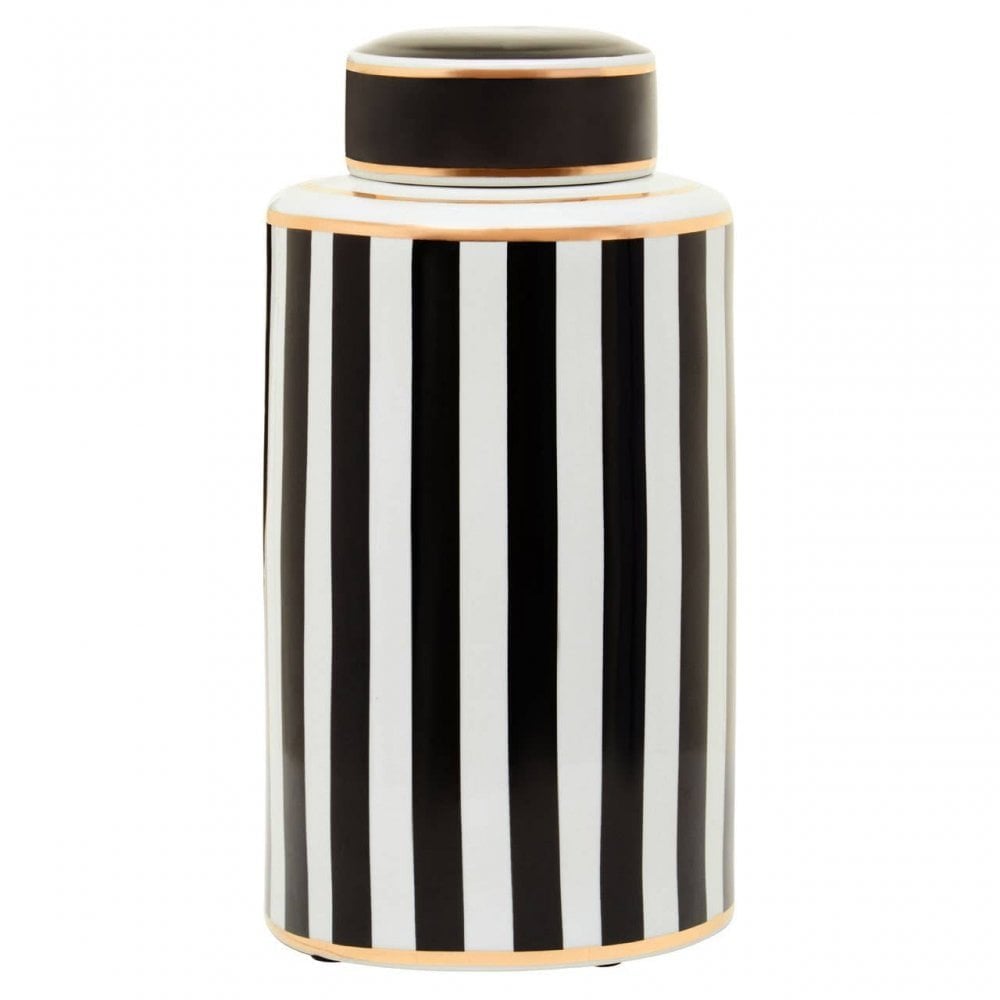 Doria Large Black And White Stripe Ceramic Jar