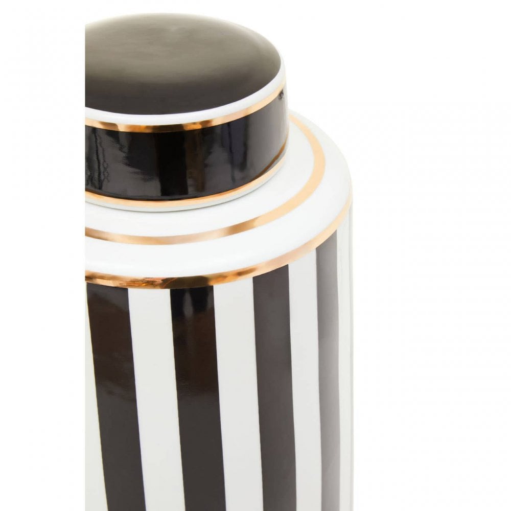 Doria Large Black And White Stripe Ceramic Jar