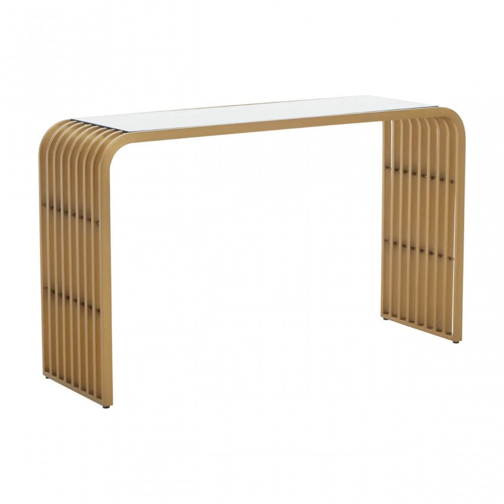 Vogue Matte Gold Slatted Console Table