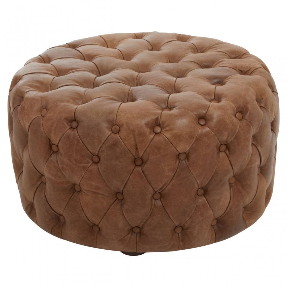 Hoxton Tufted Leather Round Ottoman