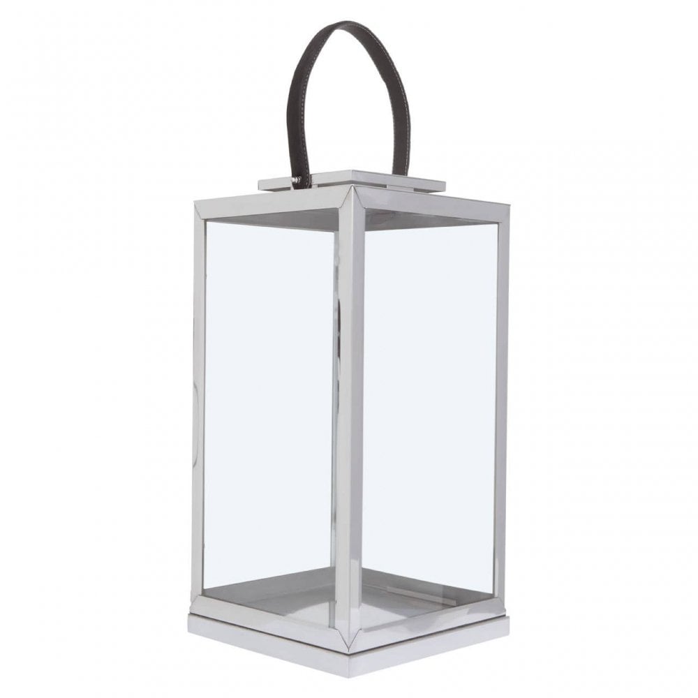 Herber Large Silver Steel With Hair On Leather Handle Lantern