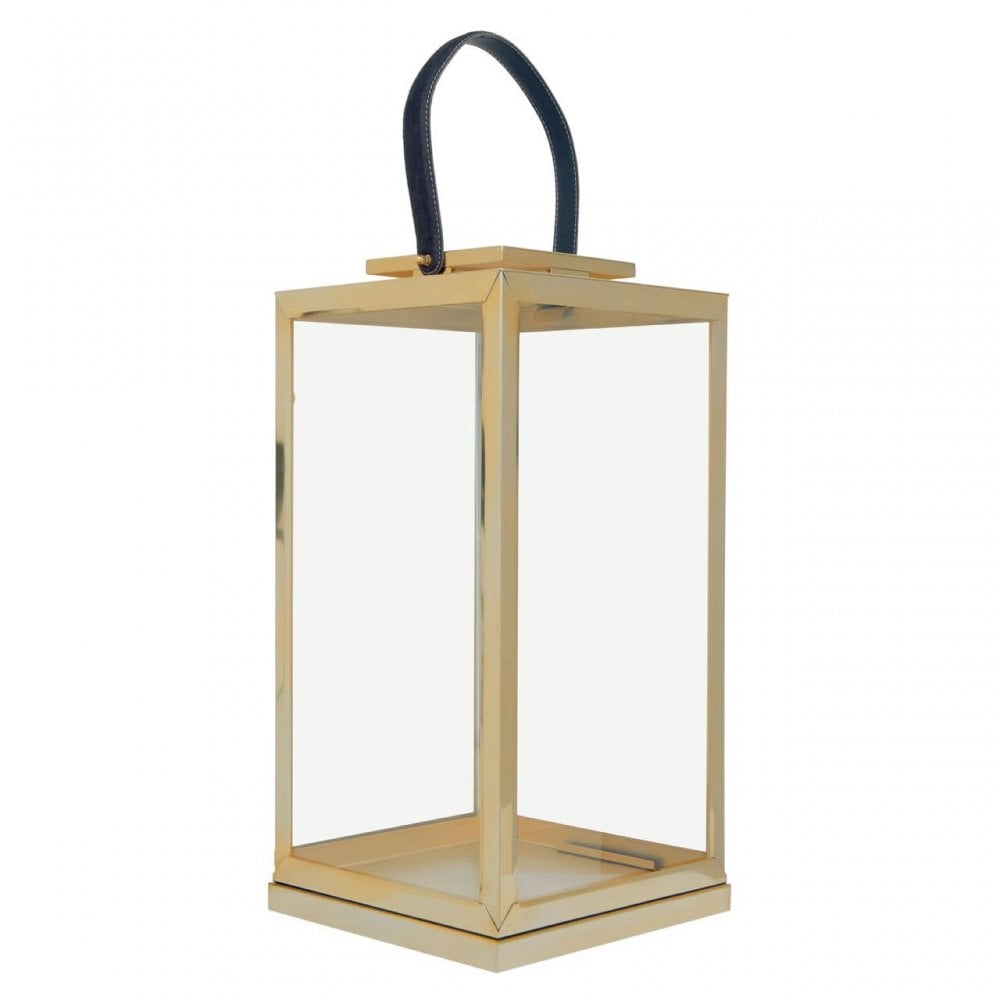 Herber Large Gold Steel With Hair On Leather Handle Lantern