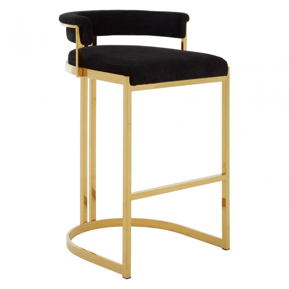 Piermont Black Velvet & Gold Bar Stool