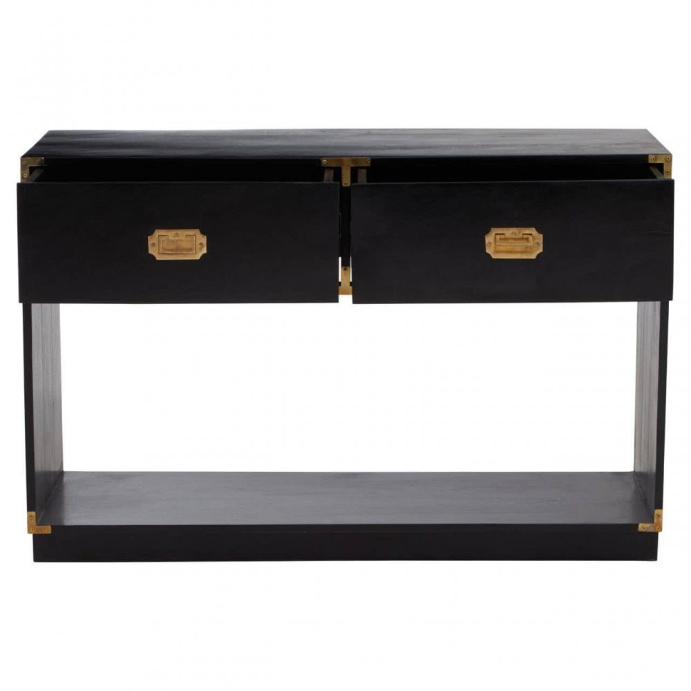 Sarter Two Drawer Black Mango Wood Console Table