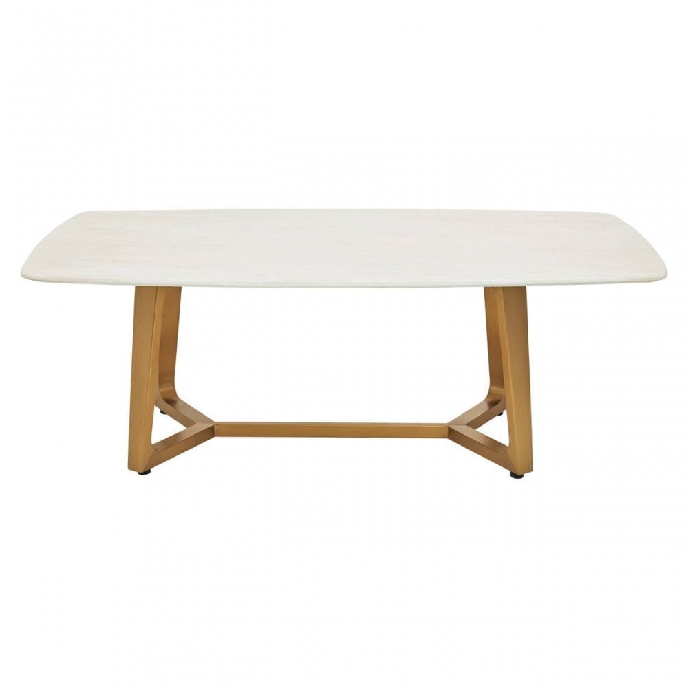 Moda White Marble Coffee Table With Brushed Gold Base