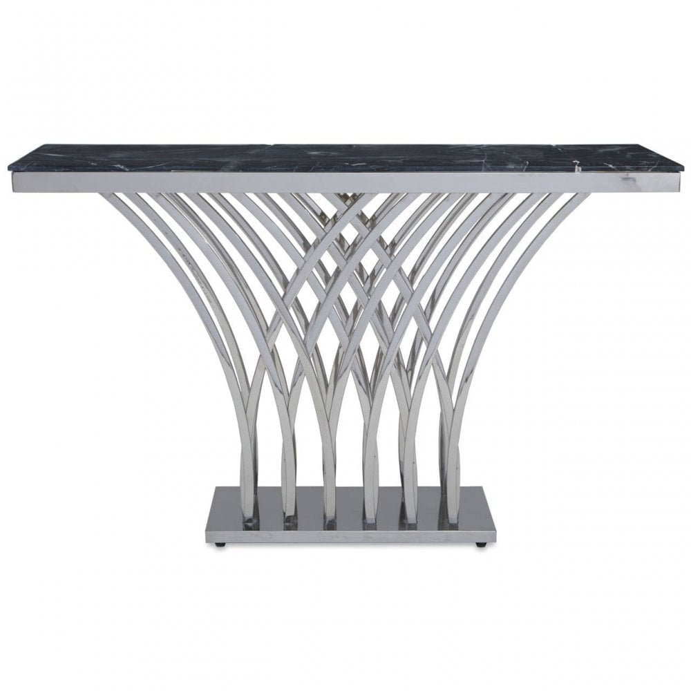 Arenza Black Marble And Silver Console Table.