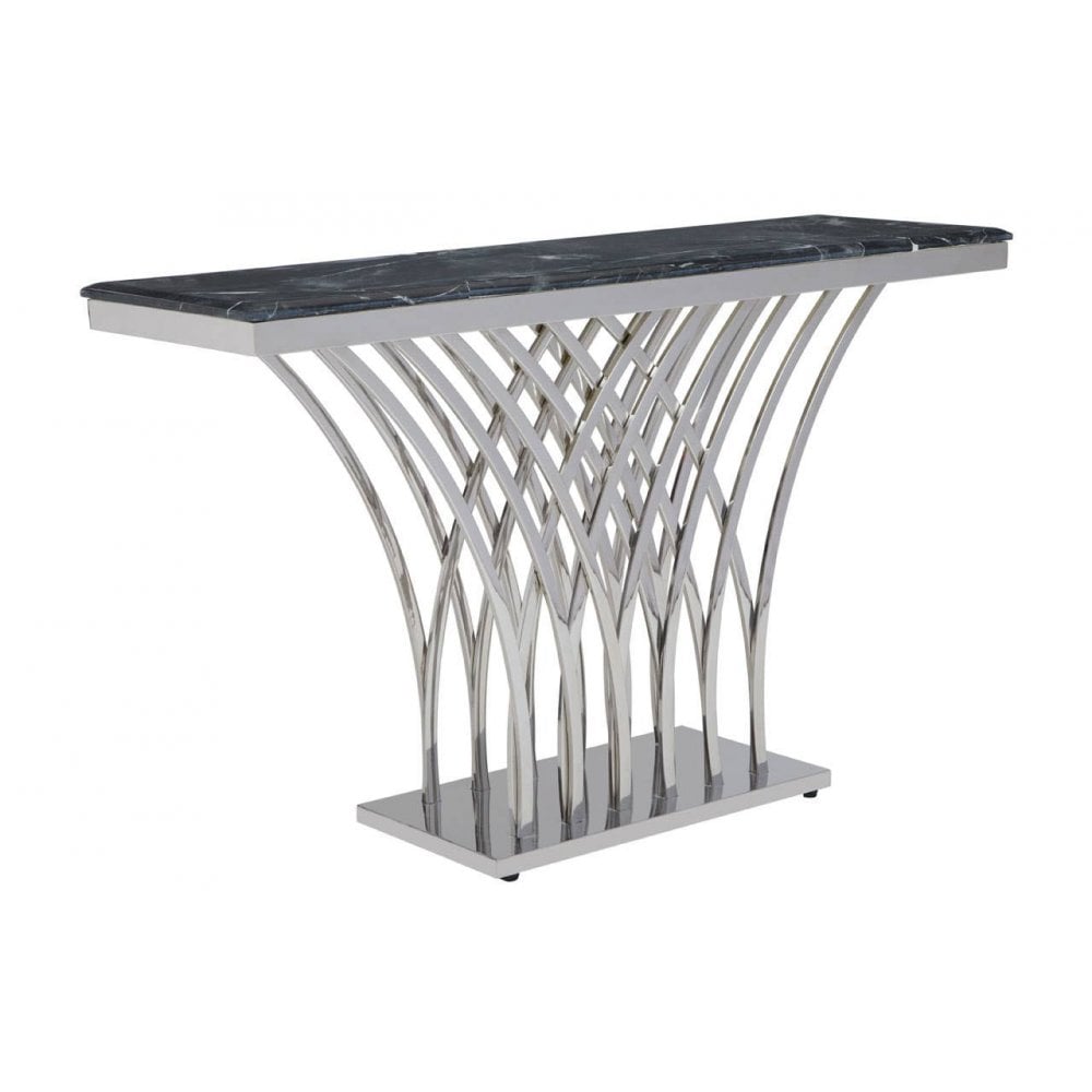 Arenza Black Marble And Silver Console Table.