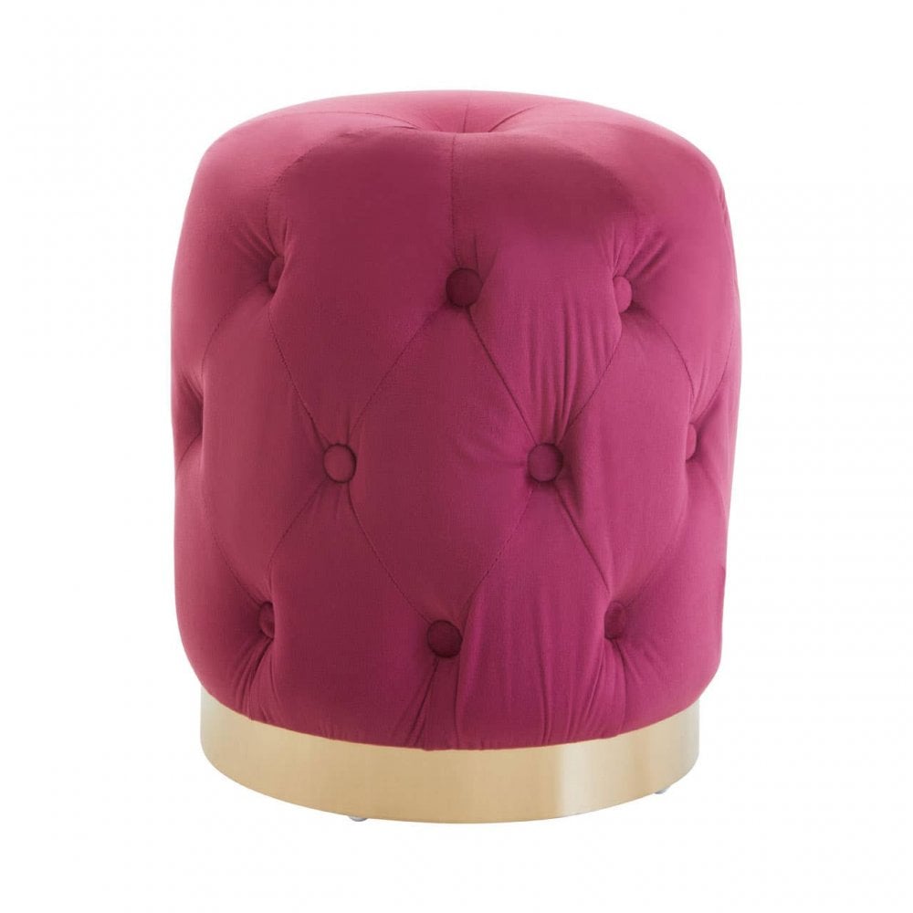 Loretta Wine Velvet Button Tufted Stool