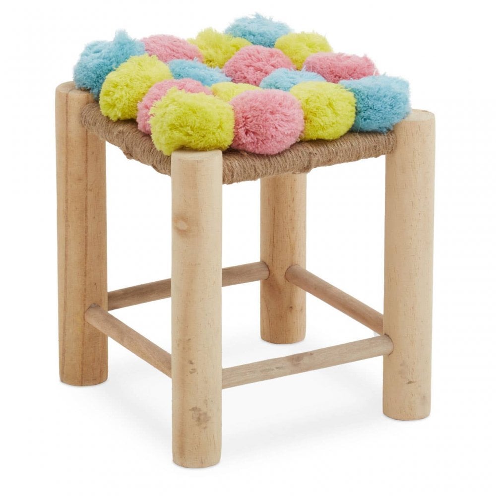 West Village Pink Blue And Yellow Pom Pom Stool